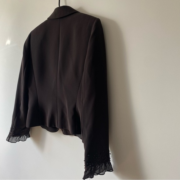 Tahari Arthur S. Levine Button Front Blazer Chiffon Cuffs With Sequins - Picture 4 of 16